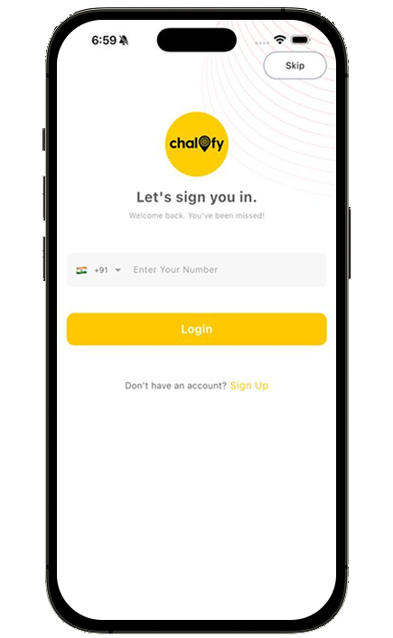 Chalofy Vehicle App Login Screen