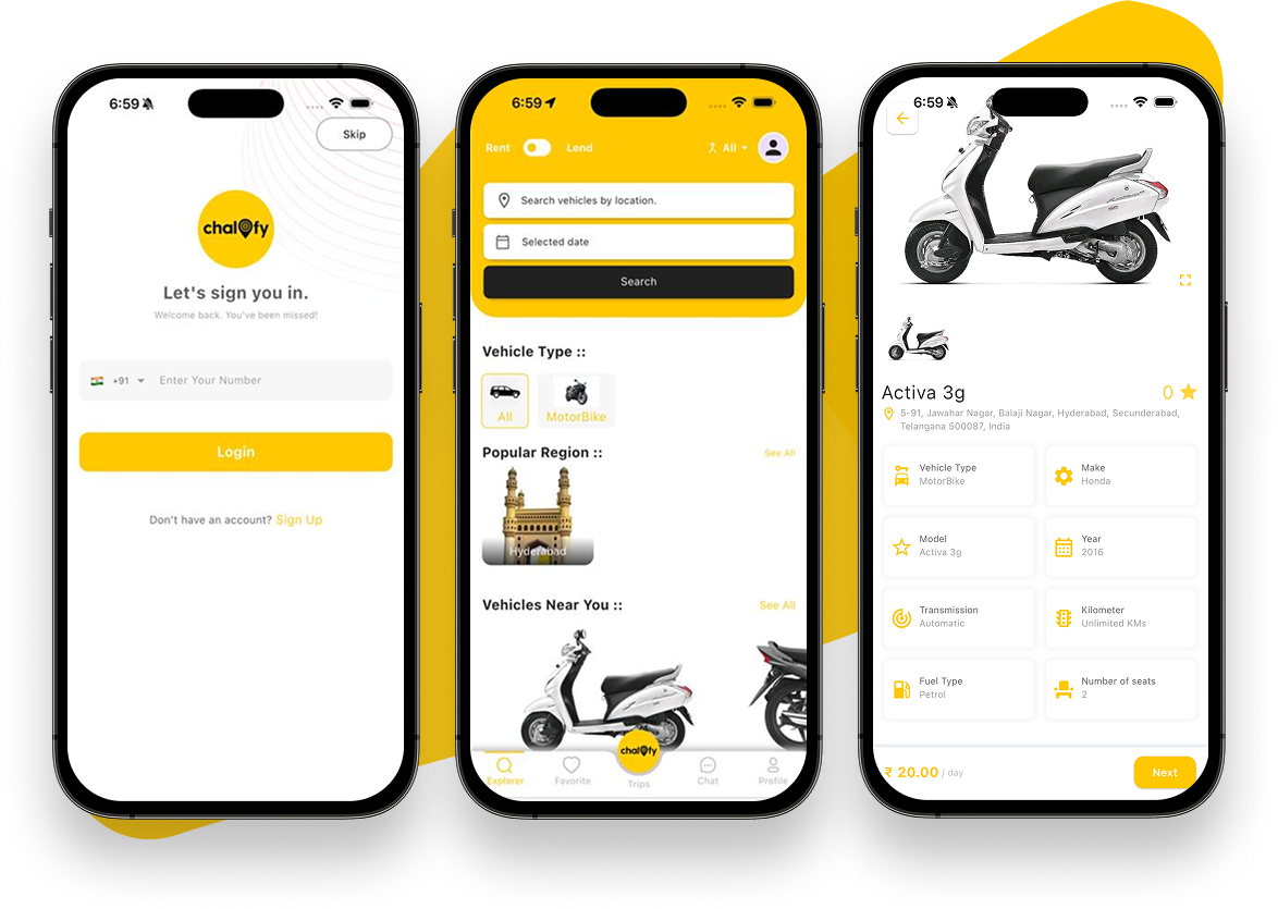 Chalofy Vehicle Rental App Screenshot